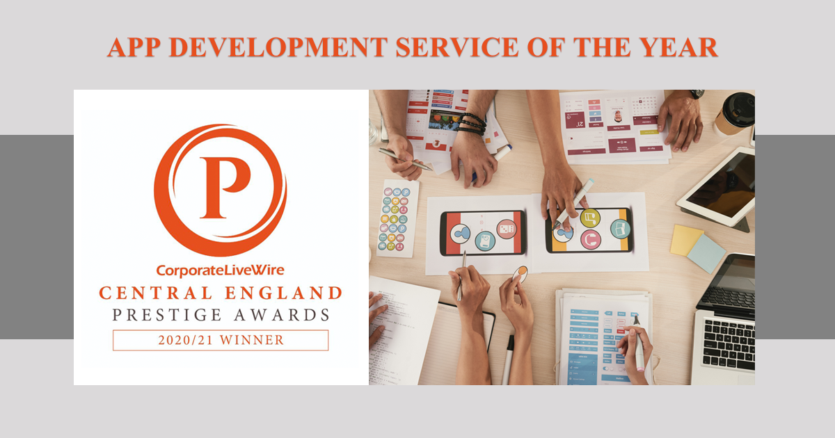 <Huddersfield Apps> delighted to win the prestigious 2020 / 2021 "App Development Service of the Year" award!